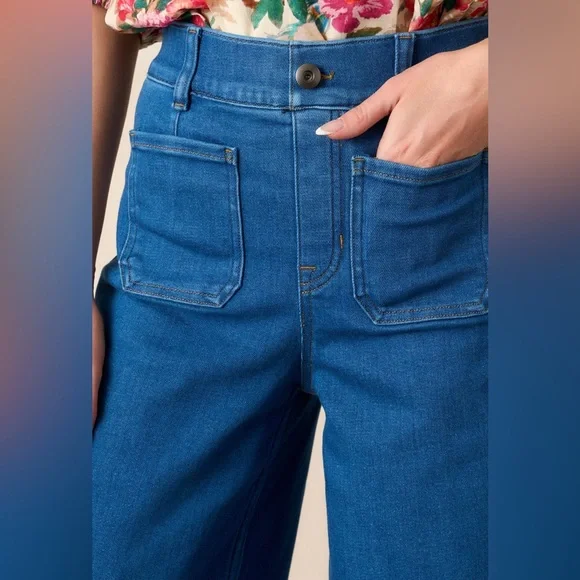 SPANX Shape Cropped Jeans Size XL Wide Leg Washed Blue Pull Up